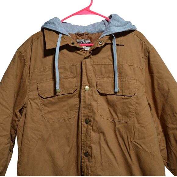 Open Trails Men's Beige Large Barn Jacket with Gray Sweatshirt Material Hood - Picture 3 of 7